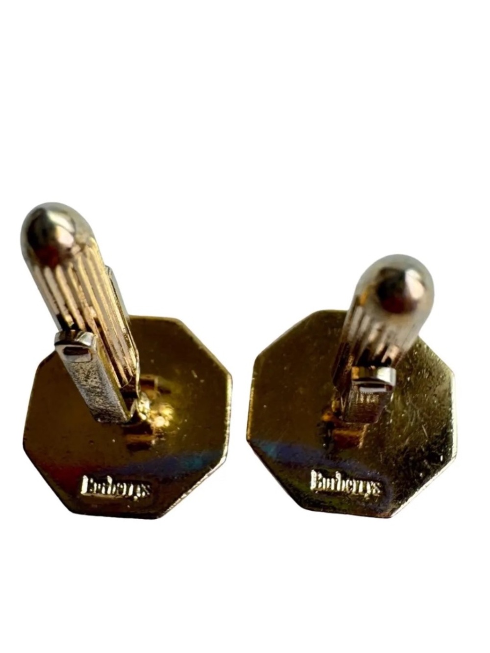 Vintage Burberry Cufflinks Blue Enamel Knight Logo Octagon Gold Tone Groom Suit - Picture 7 of 10
